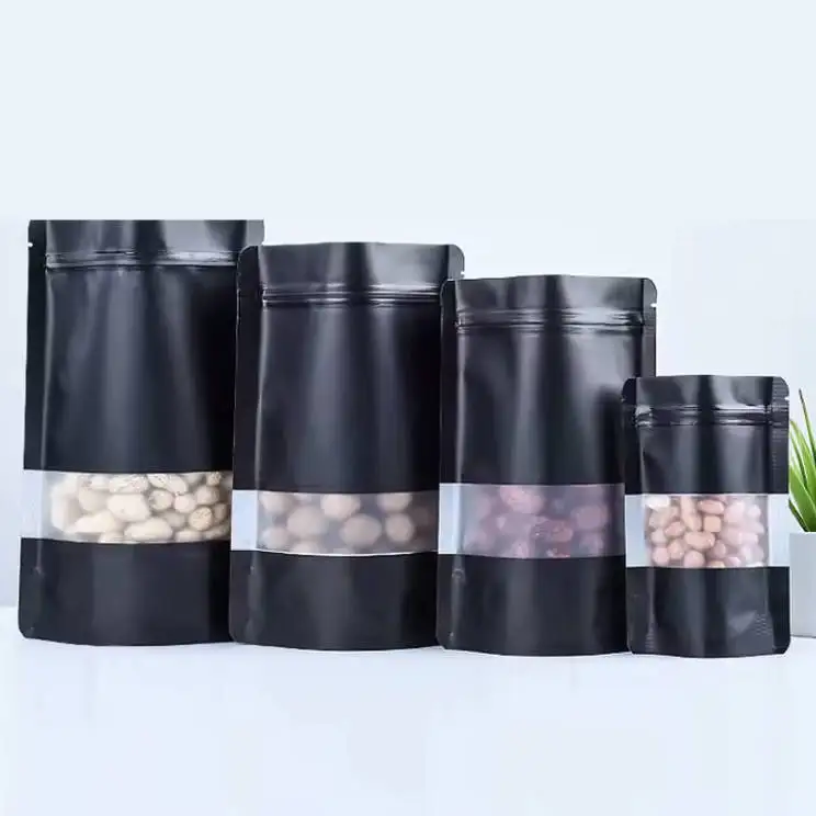 Custom Print Stock Red Black White Resealable Zip Lock Bag Metallized Packaging Bags Matte Window Zipper Stand Up Pouch