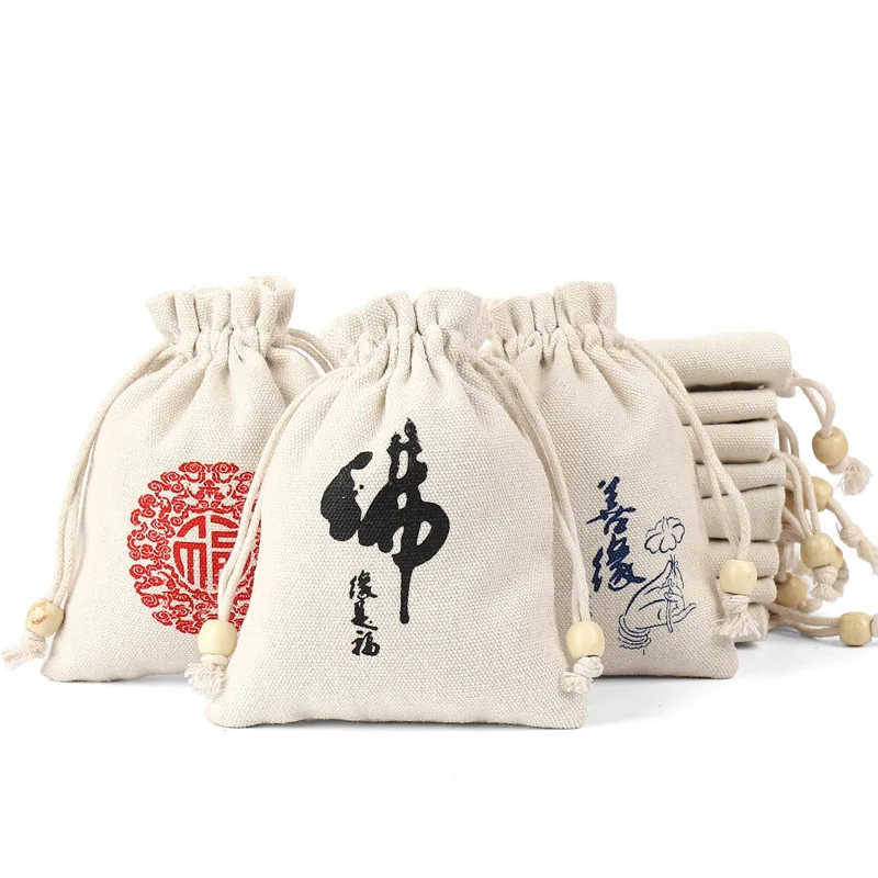 Muslin calico canvas string bag small custom organic cotton drawstring bags