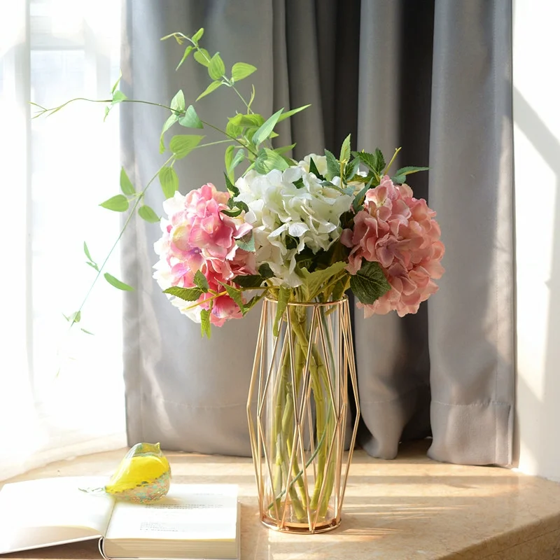 Golden geometric art glass vase can store water diamond-shaped metal vase