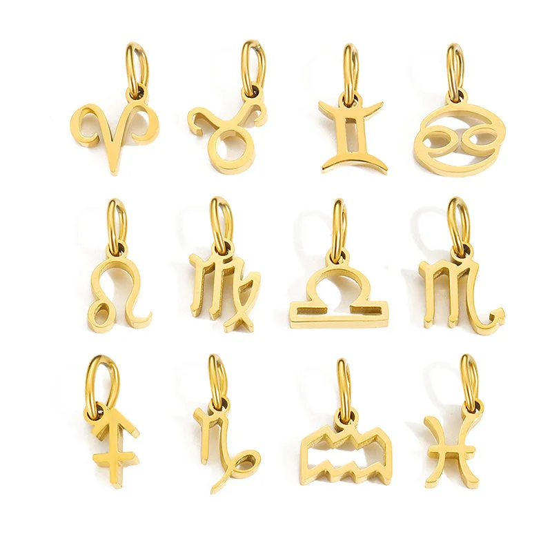 Jewelry Accessories 12 Constellations Stainless Steel Charm DIY Necklace Bracelet Pendant Wholesale Zodiac Charms