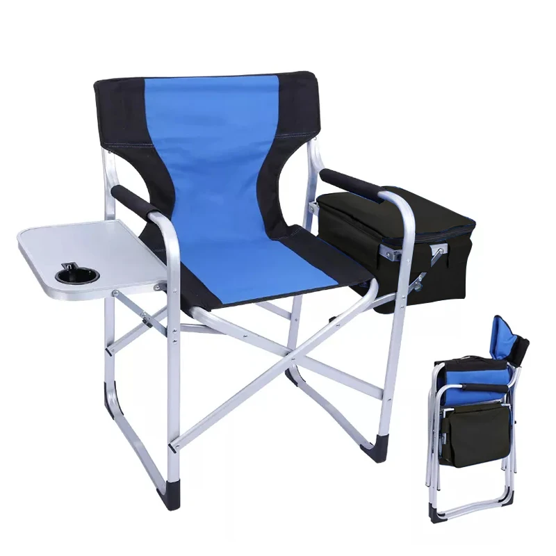 Aluminum Folding Camping Beach Fishing Director Chair with Side Table and Cooler Bag