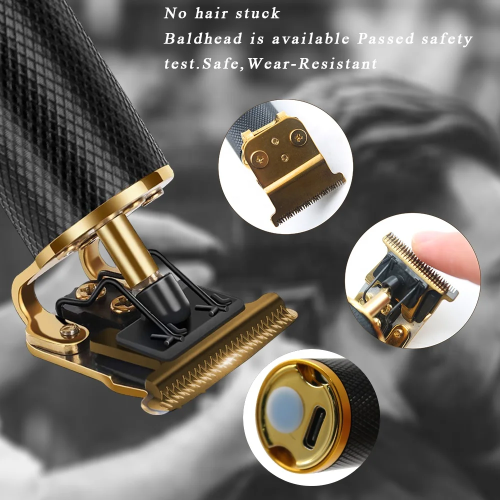 Professional Rechargeable Mens Hair Clippers Zero Gapped Cordless T-Blade Hair Beard Trimmer Haircut & Grooming Kit for Men
