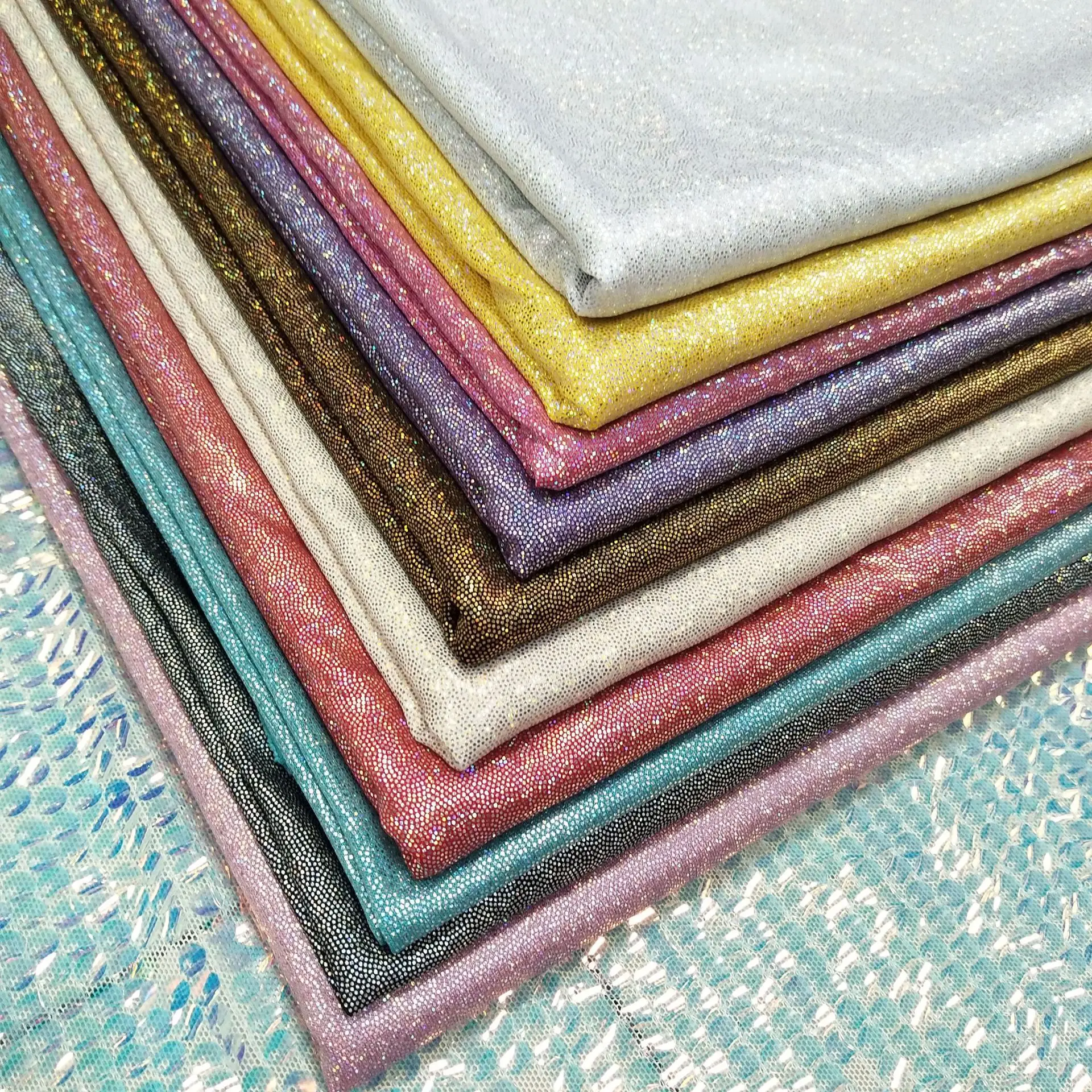 HOT sale solid colors metallic laser polyester spandex dot hologram holographic  fabric