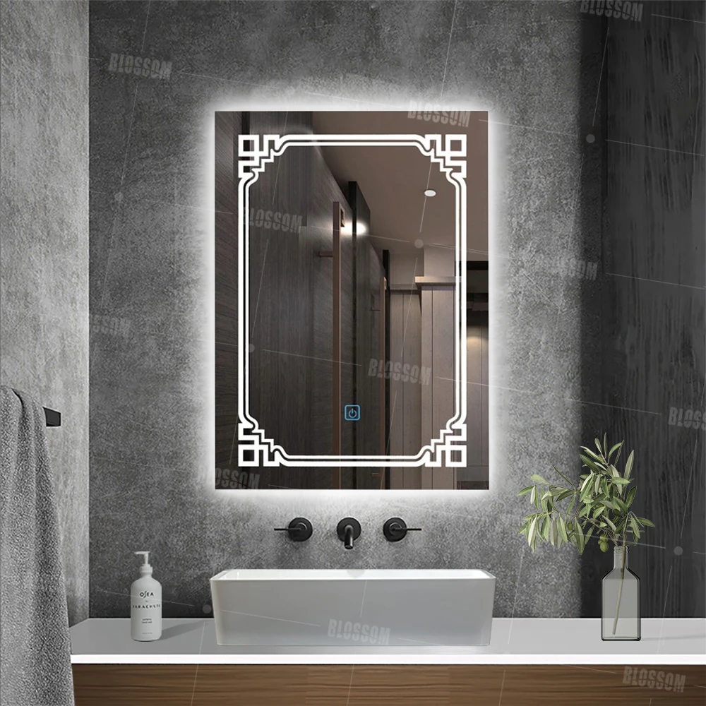 Silver LED Illuminated Bathroom Vanity Mirror Decorative Wall Mount for Home and Hotel Use
