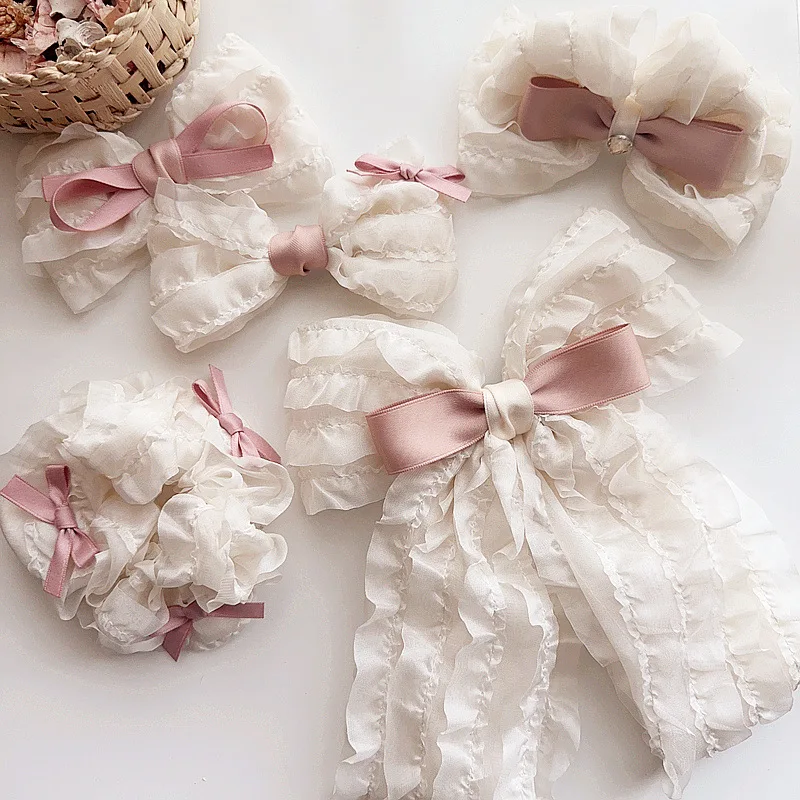 2024 princess design little baby girls big bow hairclip child kids ruffles hair pins for party wedding accessories N9