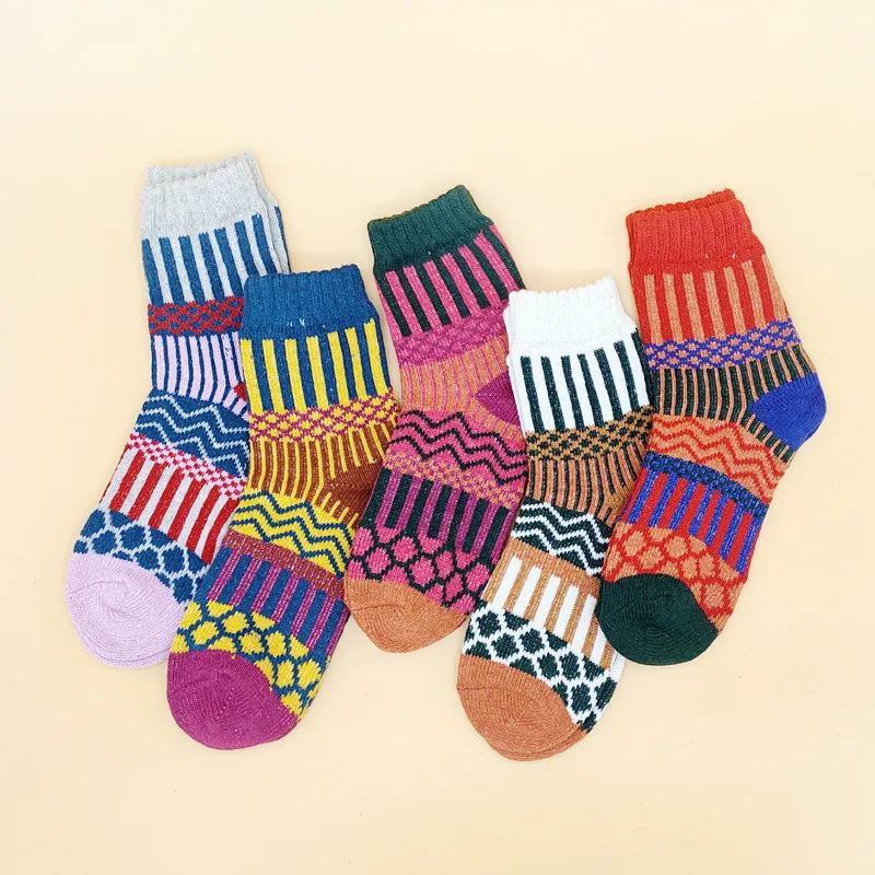 5 шт в упаковке женские разноцветные винтажные зимние мягкие теплые толстые шерстяные вязаные толстые короткие носки