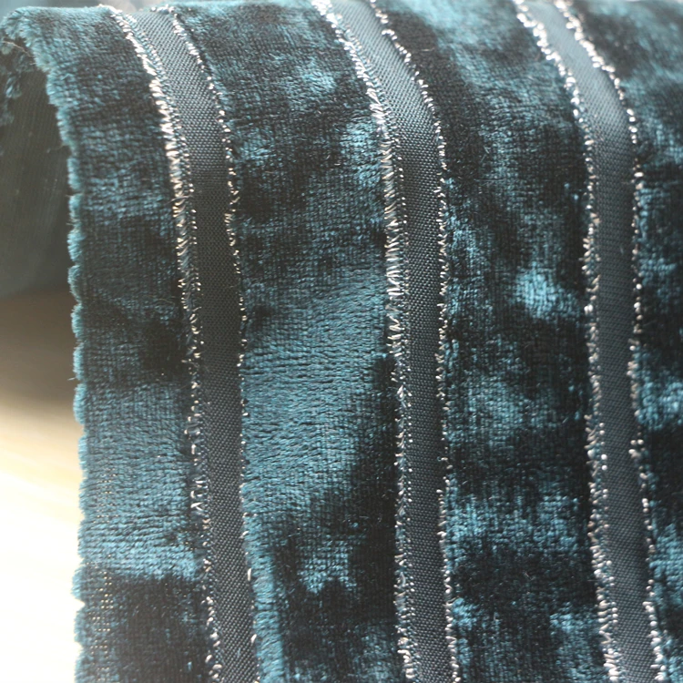 Crush Velvet Fabric 85 Polyester  10 Silver Yarn 5 Spandex Knit Weft Korea Jacquard Stripe Burn out Crush Velour Velvet Fabric