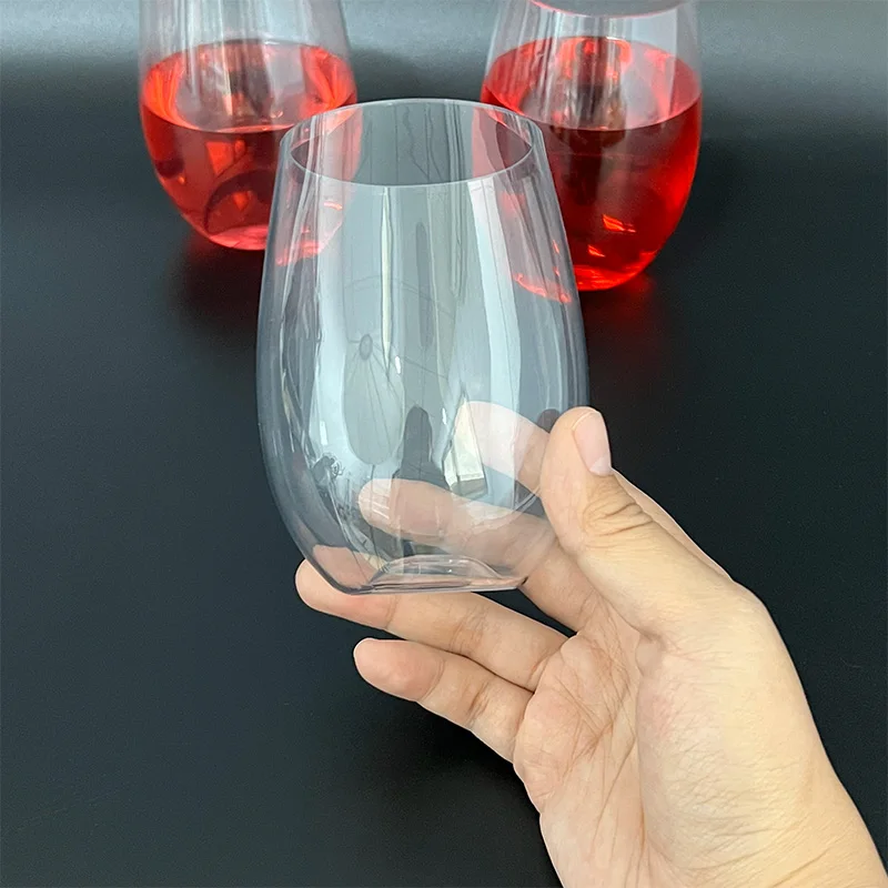 Wholesale Luxury Wedding PET Disposable Stemless Plastic Red Wine Glasses Plastic Cup
