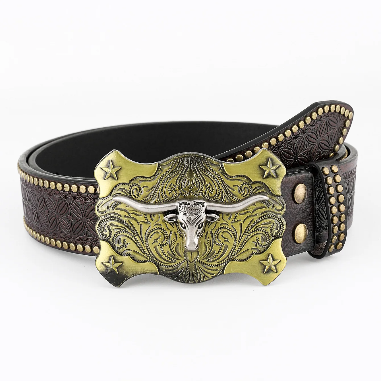 Wholesale Fashion Designer Vintage Genuine Leather Belt Western Cowboy Animal Style Zinc Alloy Buckle Punk Mens Belt