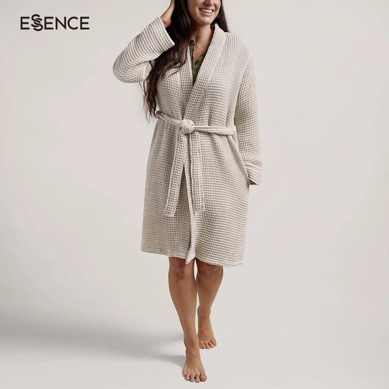 Custom Luxury Bath Robes Waffle Knit Belted Lounge Robe For Ladies Women Home Night Wear