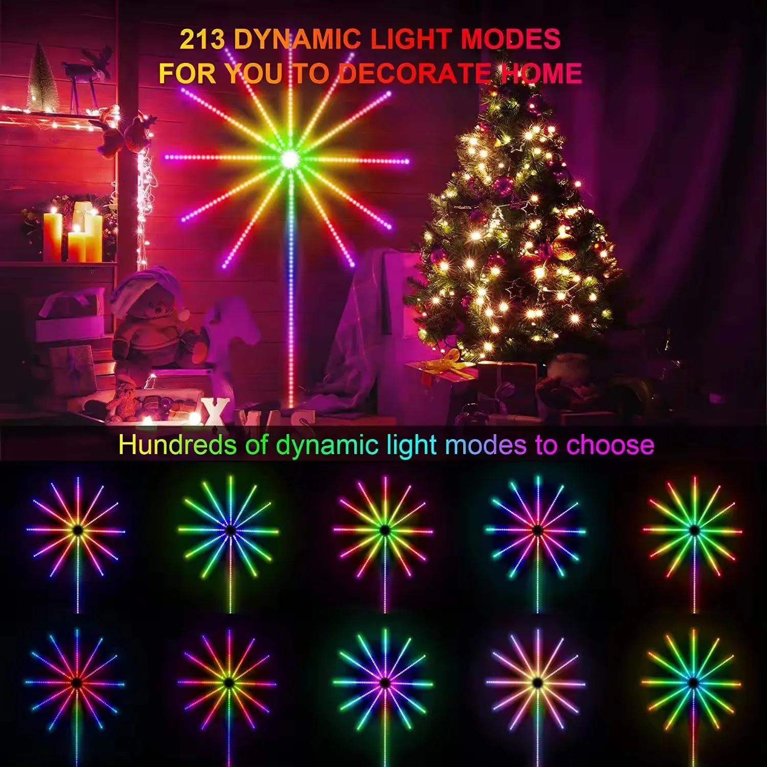 5V USB RGB Multi Color Changing Firework Led Lights Party Decoration Smart App LED Strip Fireworks Lights