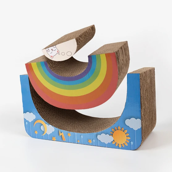 Pawise Multi-Function Scratch Resistant Cute Castle In the Sky 3 In 1 Cat Scratcher Removable Kitten Scratching Cardboard Toy