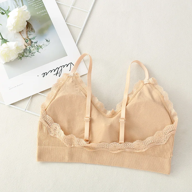 
4075 Ultra Thin Lace bralette crop top Thread harness bralette Push up Removable no wire bra 
