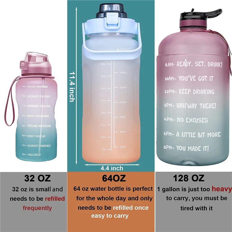 Customized Custom Logo Drink Bottle Bpa Free 2L 2 Lts Liter 2023 Motivational Gym Fitness Sports Water Bottle With Straw