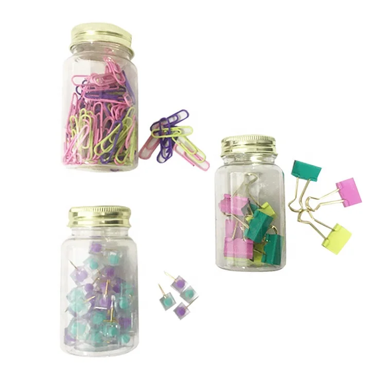 Bulk colorful binder and paper clips push pins office stationery set for school