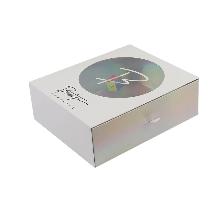 top quality paper sliding holographic gift see through packaging boxes with window