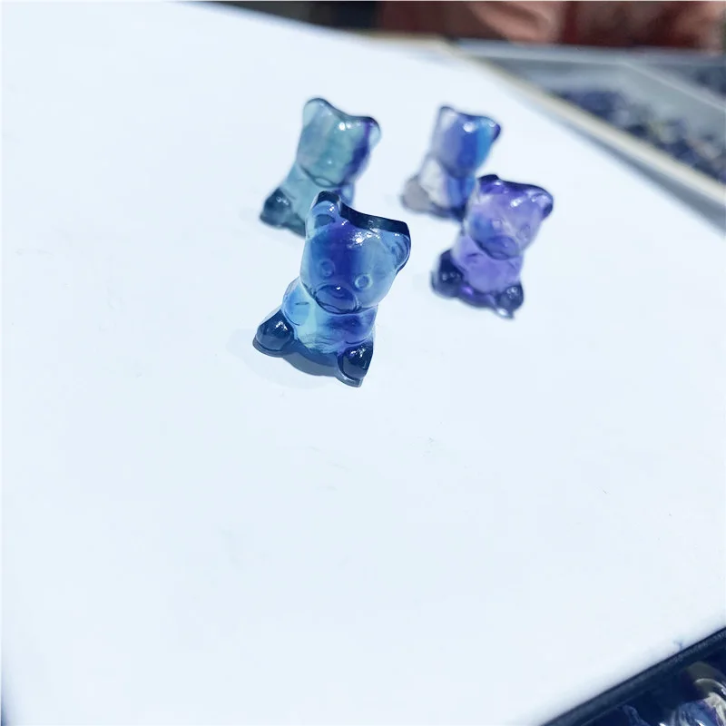 Оптовая продажа, натуральный кристалл, кварцевые ремесла, маленький размер, миниатюрный красочный флюоритовый медведь для украшения