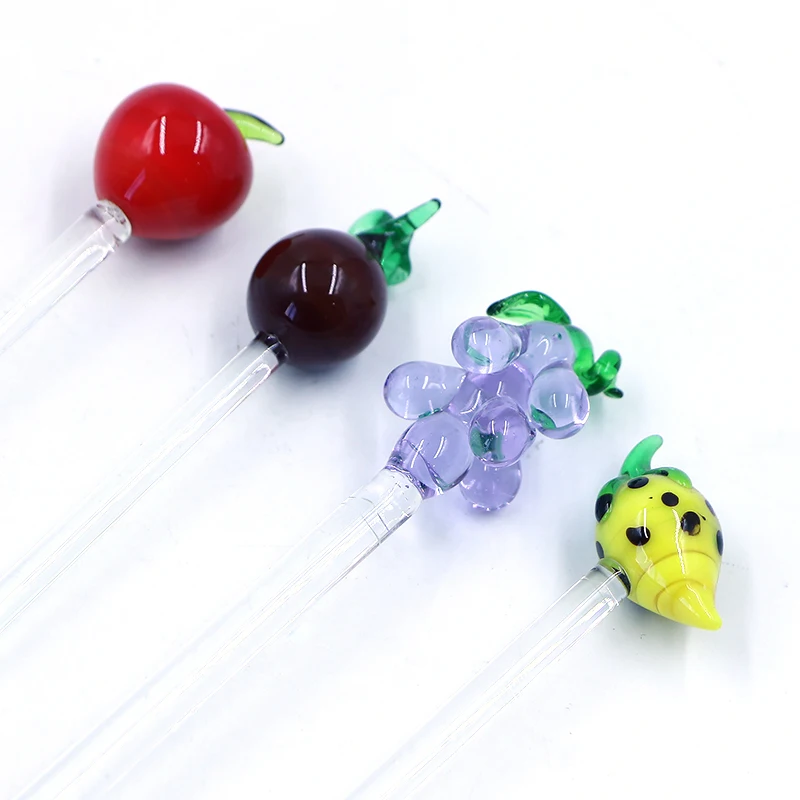 Handmade Murano Glass Fruit Coffee Swizzle Muddler Rod Stir Stick for Sustainable Drinking