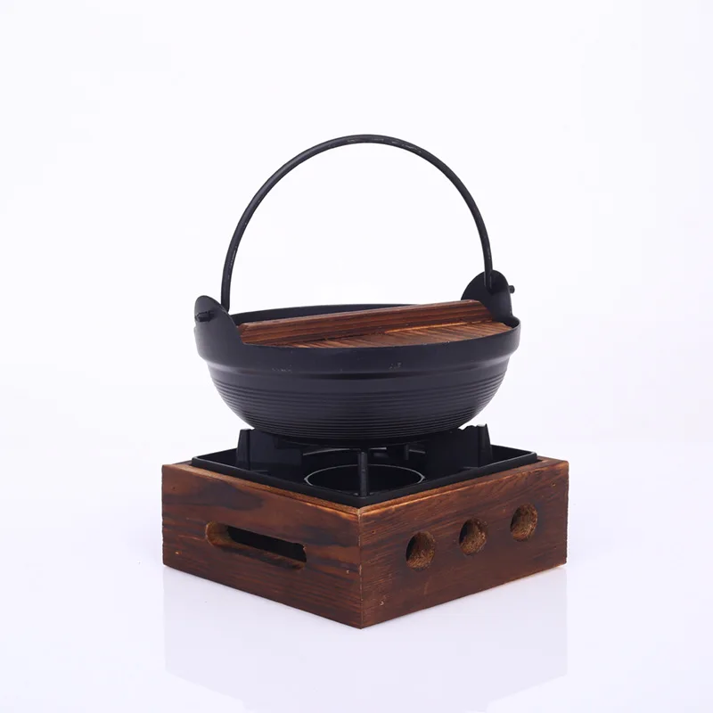Sukiyaki Iron Pot with Wooden Lid Hot Pot Japanese Hanging Stove Restaurant Cooking Set