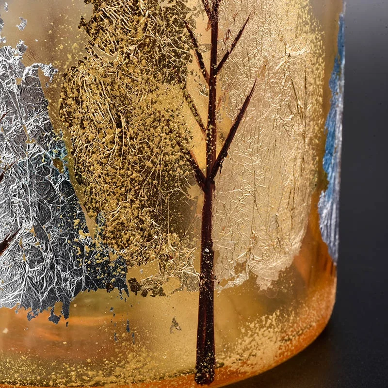 Luxury Autumn Golden Leaves Glass Candle Jars
