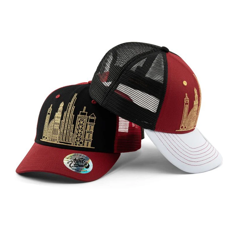 Manufacturer Streetwear Curved Brim Gorras 6 panel 3d puff Embroidered PU Leather High Quality Men Mesh Cap Custom Trucker Hat