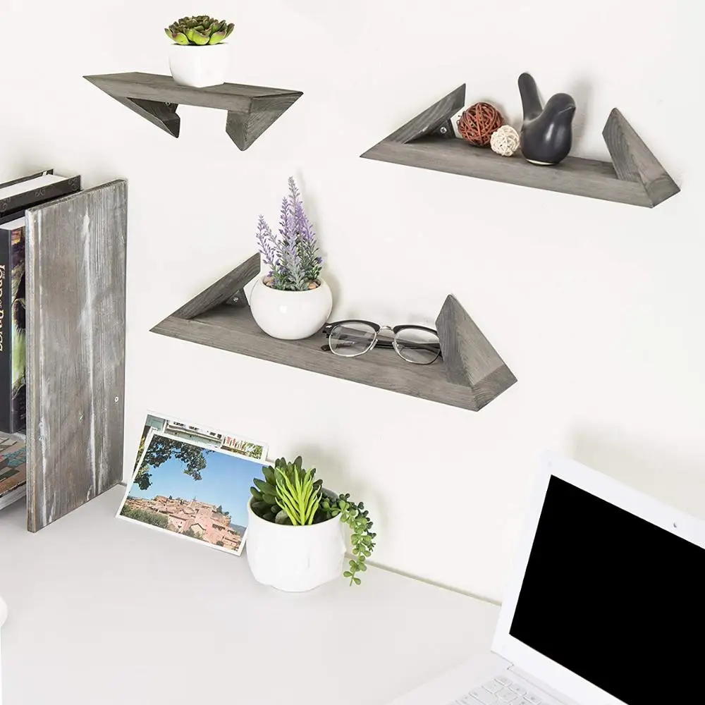 
Set of 3 Wall-Mounted Rustic-Modern Gray Wood Floating Ledge Shelves bathroom shelf 