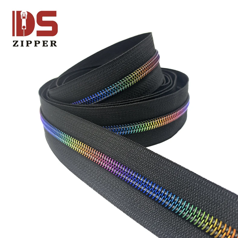 New Style factory direct sales dark black matte custom iridescent rainbow nylon zipper