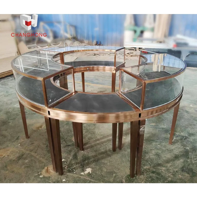 fashion display case jewelry round glass jewelry display cabinet showcase with lock and jewelry store fixtures