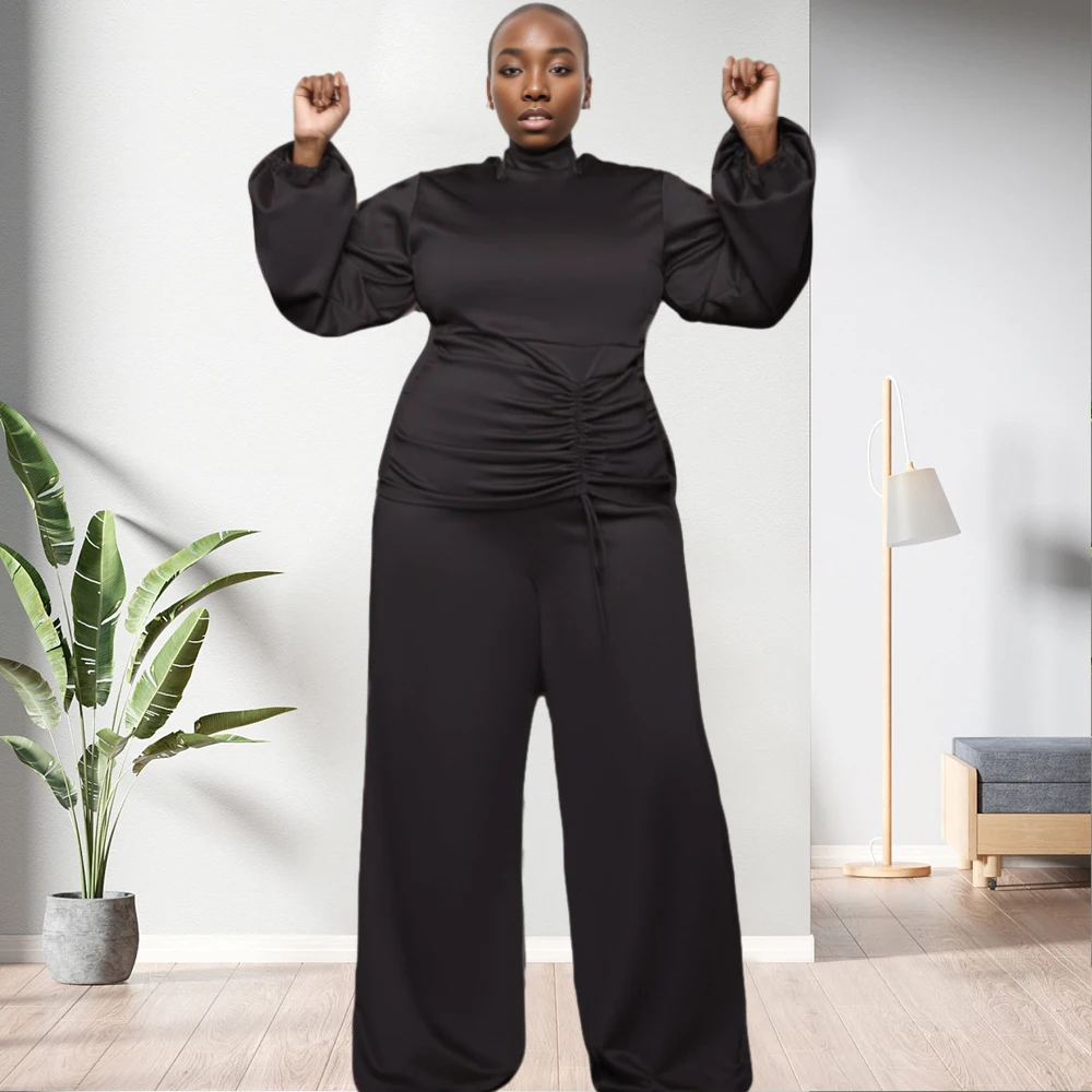 10910-MX33 Wholesale plus size high gloss polyester women outfit casual two piece set sehe fashion