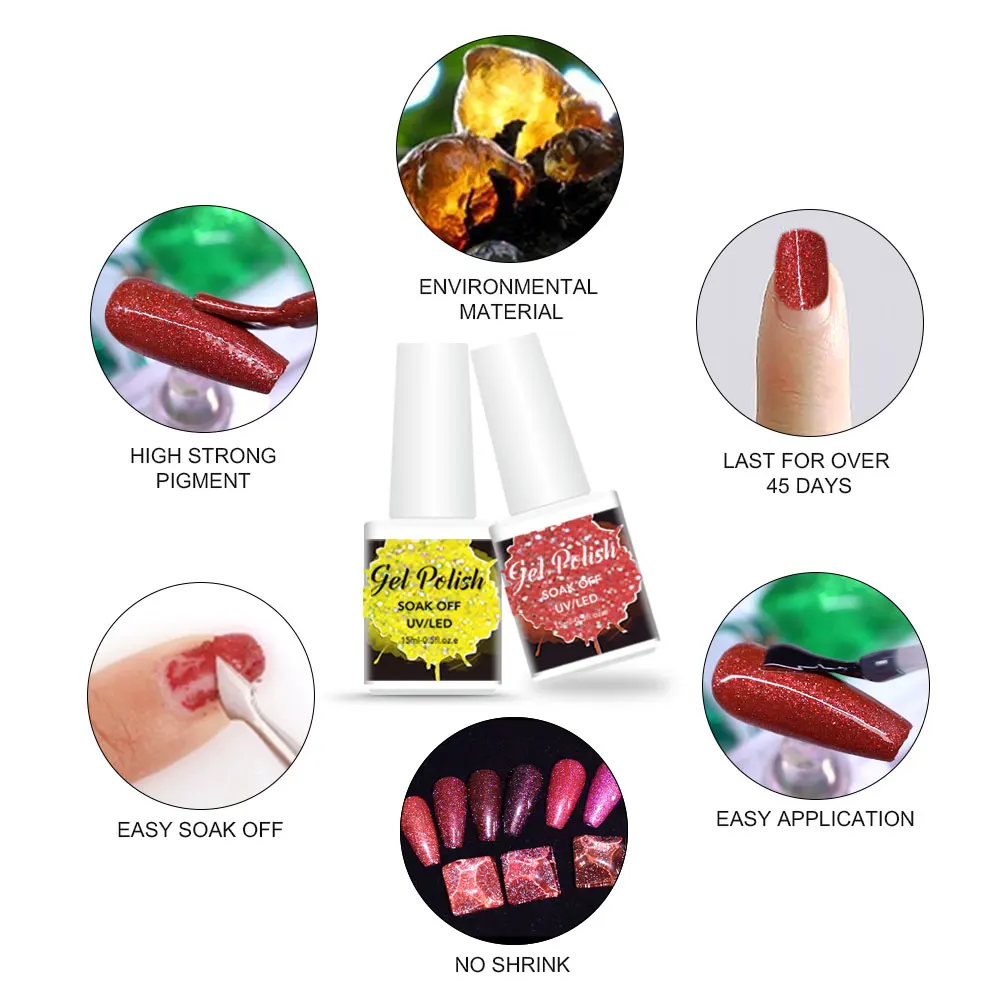 Wholesale Supplies Custom Logo Oem Color Disco Reflective Glitter UV Nail Gel Polish 15 ml Esmalte Gelpolish