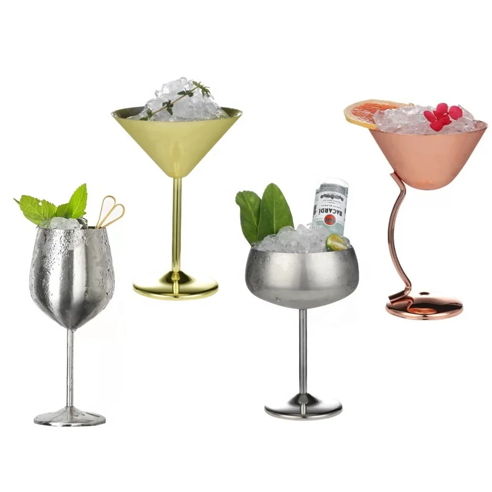 Bar Drinkware Stainless Steel Copper Plated Champagne Martini Margarita Cocktail Cup Wine Glass Goblets