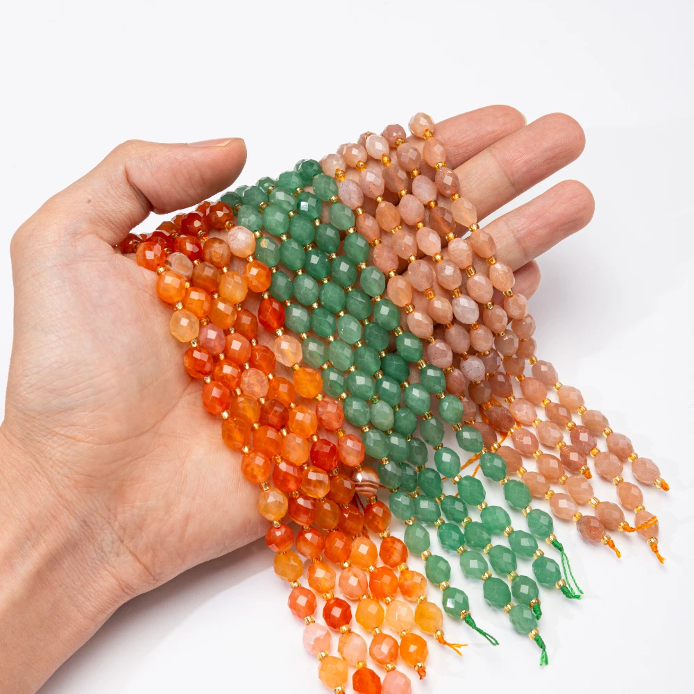 19cm Natural Gemstone Loose Beads Faceted Rhombus Tiger Eye Citrine Spacer Beaded for Bracelet DIY Jewelry Making