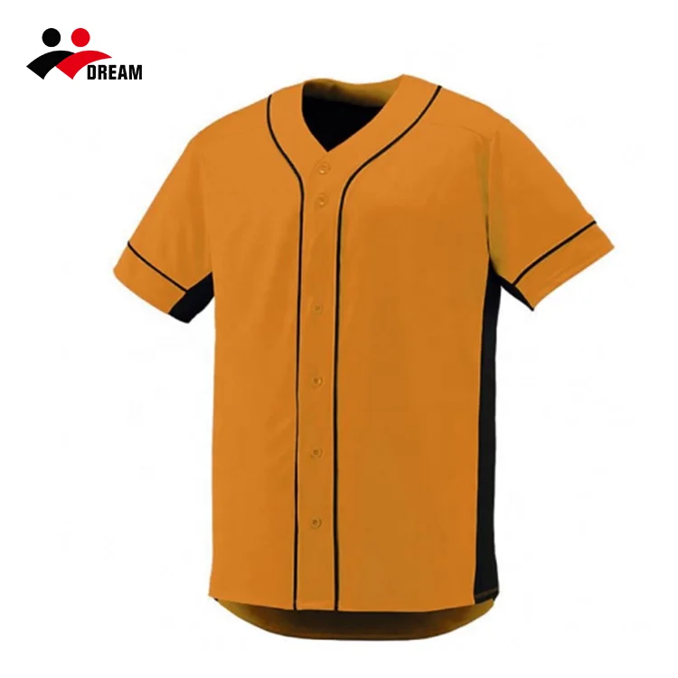Orange Full Button Down  Baseball Jersey Uniform Sublimated Quick Dry Baseball Training Wear for men