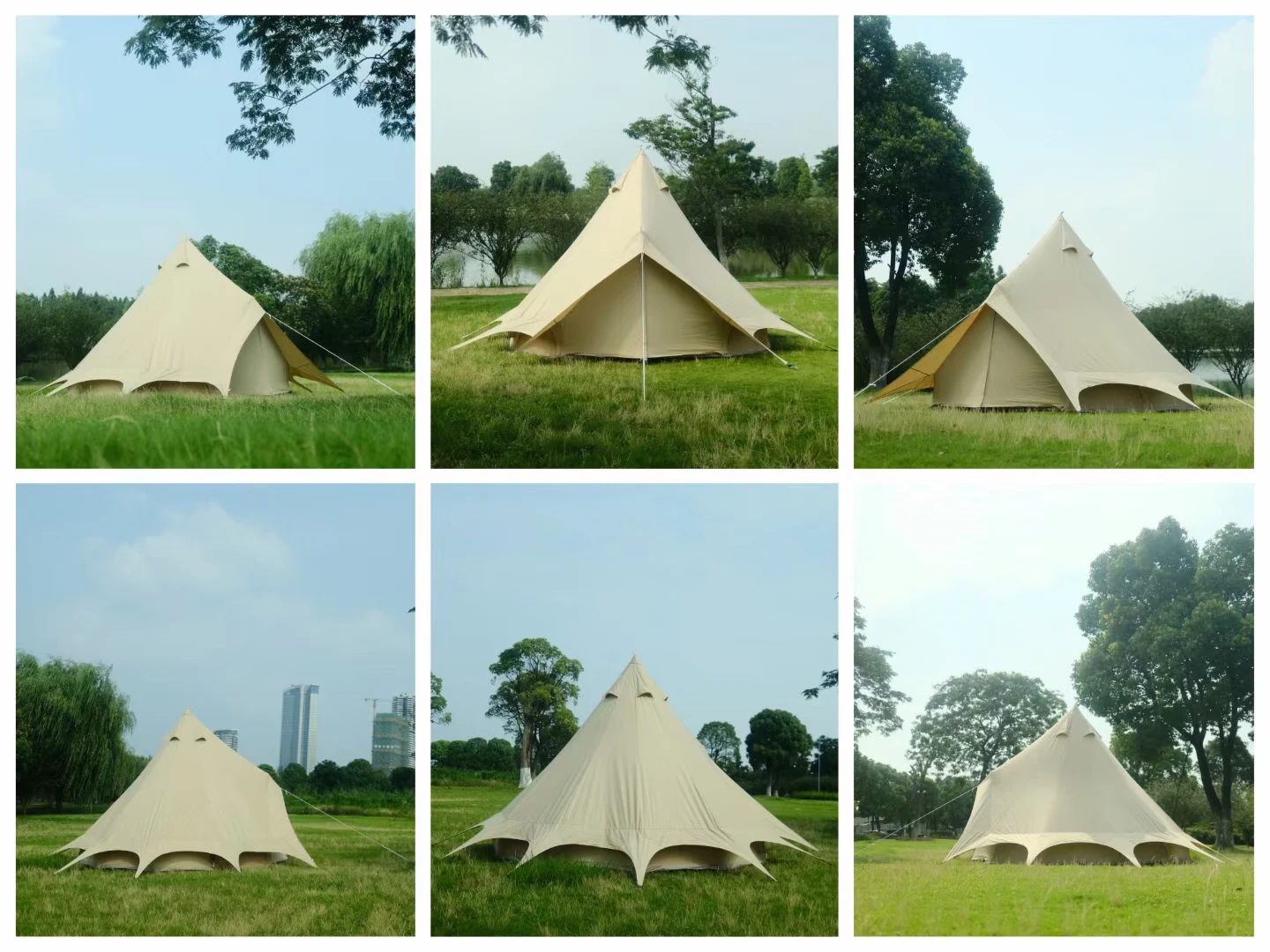 New Style Outdoor Canvas Bell Family Tent Portable Waterproof Large Camping Indian Canvas Tent with Extended Canopy
