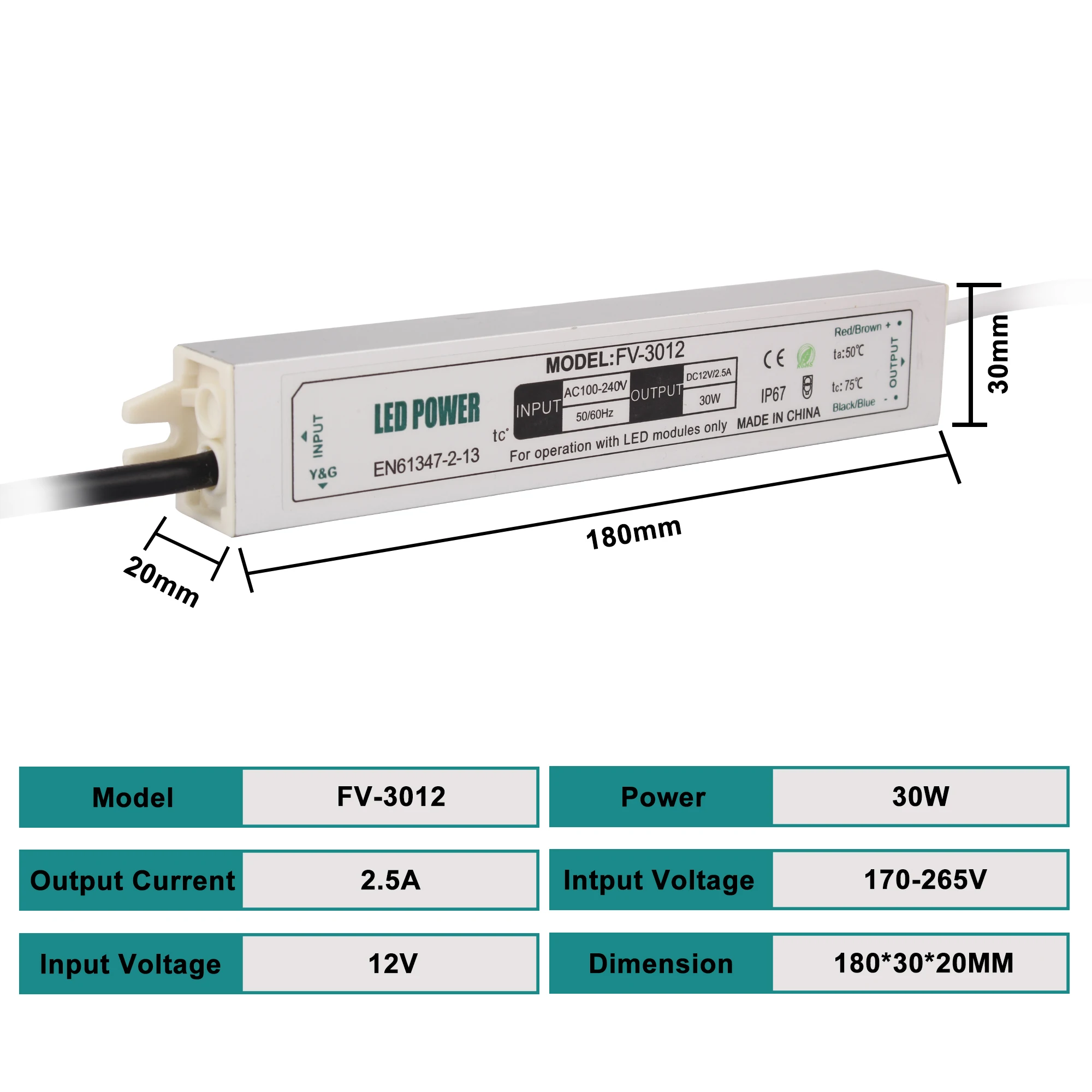 Best Selling waterproof IP67 led 30 watt led driver