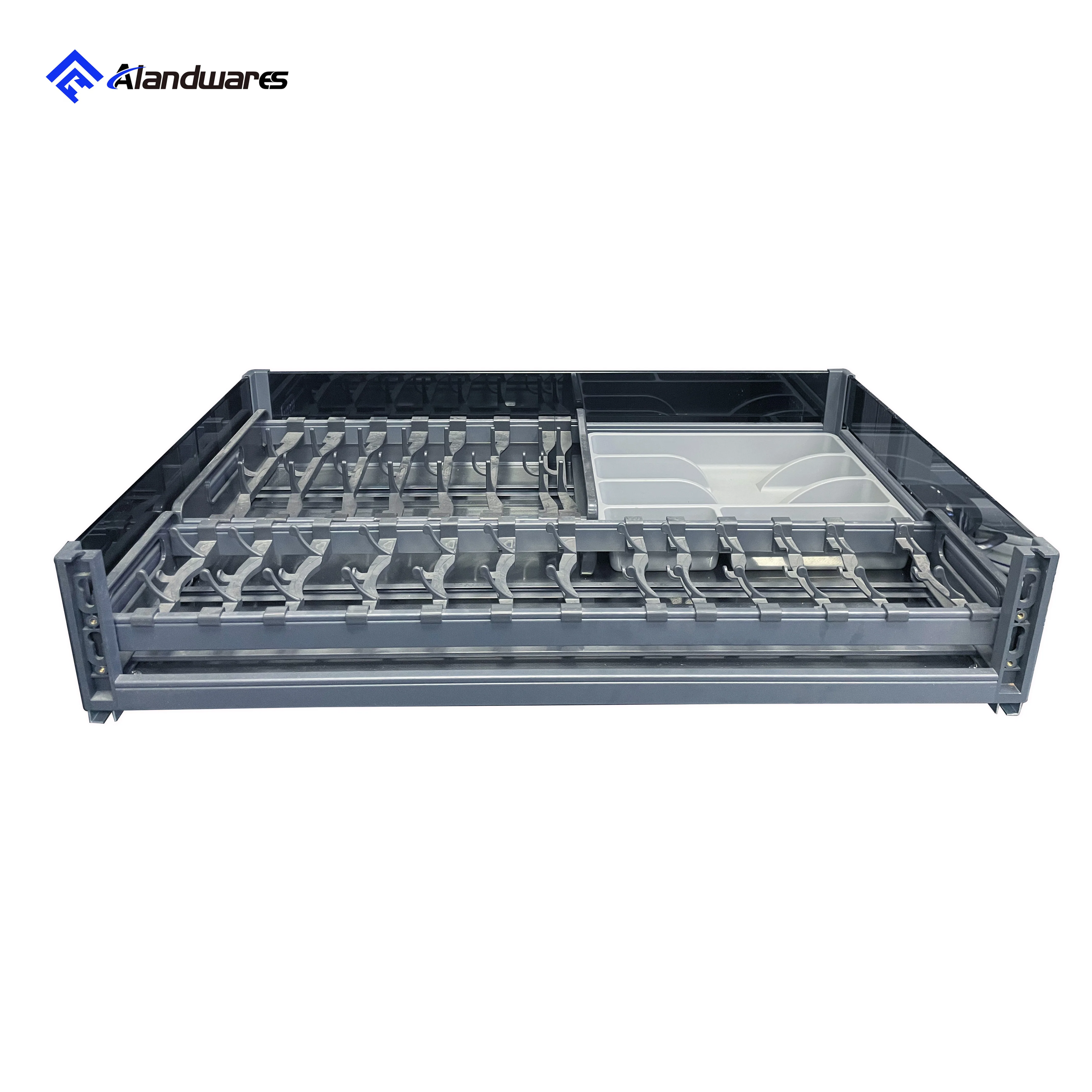 Kitchen Pull Out Cabinet Organizer Expandable Slide Storage Rack Cutlery Drying Extra Spoon Shelf Glass 3 Sides Dish Basket