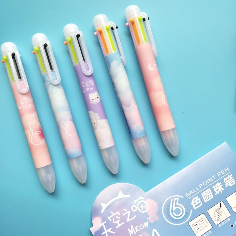 Andstal Cute Cartoon Cat Multi-Functional Pen Ink Pens Ballpoint 6 in 1 Ballpoint pen For School Supplies