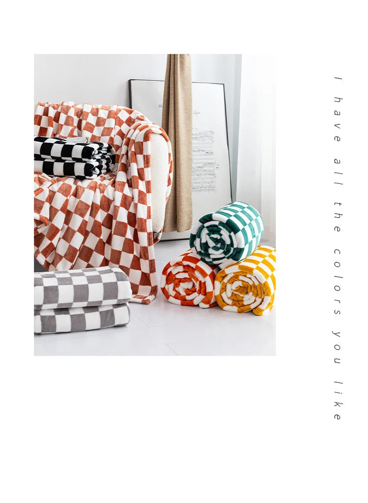 Шахматное одеяло с принтом, летнее однослойное одеяло для дивана, коралловый флис, Кондиционер