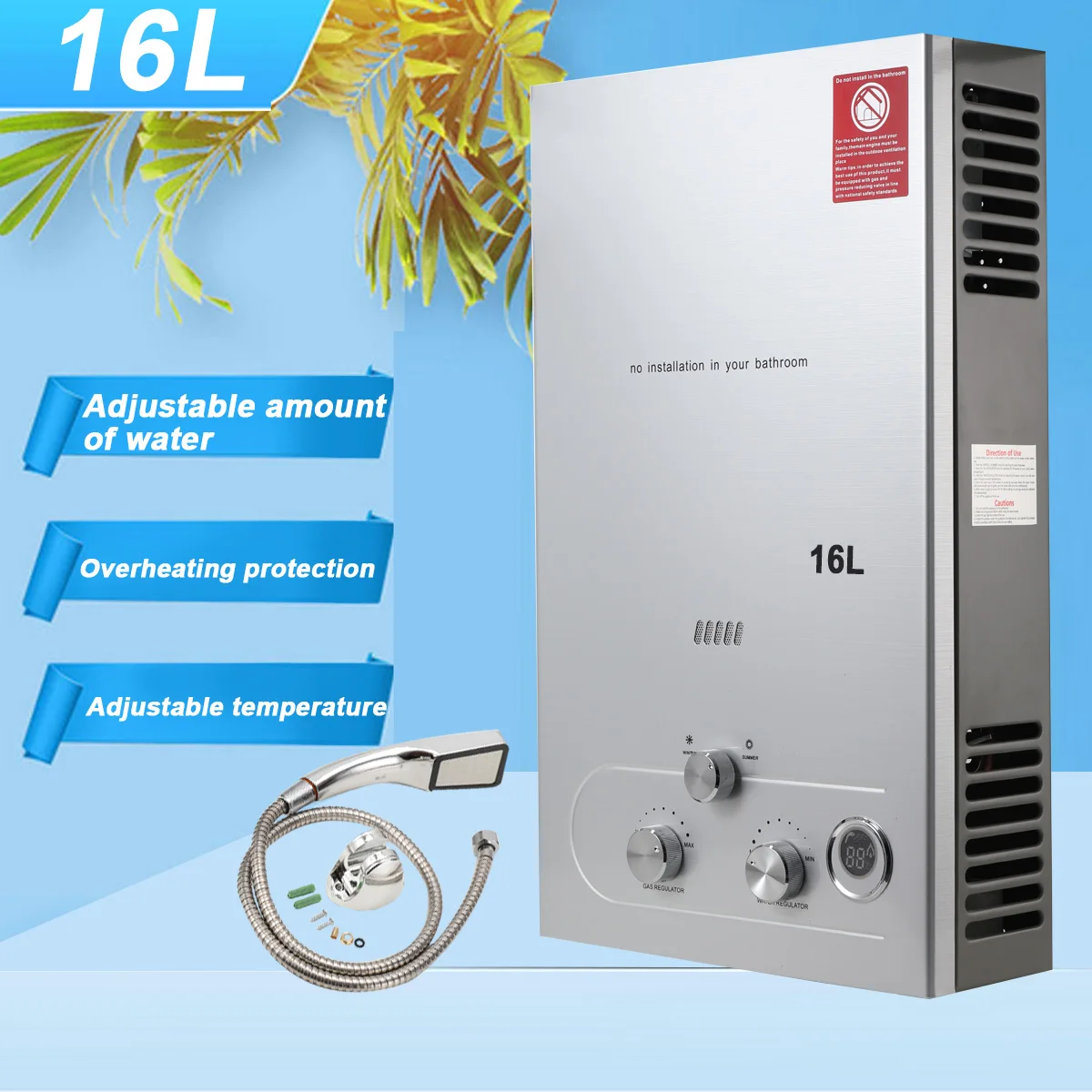 16L Liquid Smart Tankless Gas Geyser LPG Propane Instant Hot Shower Heater