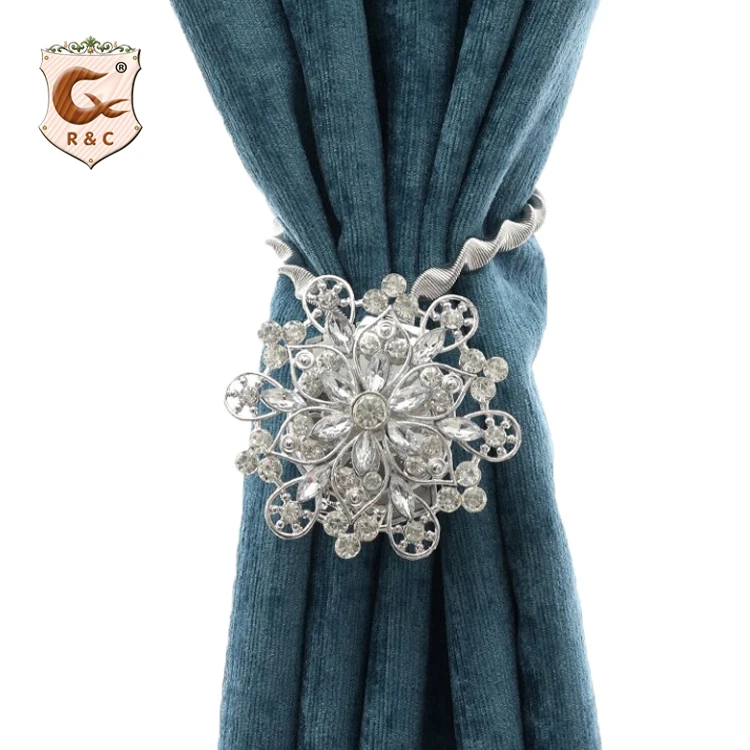 R&C Crystals Curtain Magnet Pack Magnetic Bail Round Metal Kids Curtain Tiebacks Metallic Curtain Hardware Hook Flower Modern