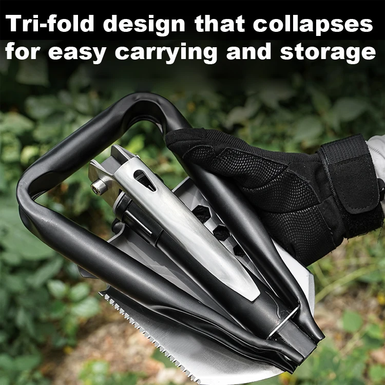 Bochen Folding Survival Portable Camping Shovel High Carbon Steel Entrenching Tool Tri Fold Handle Shovel Hiking Digging