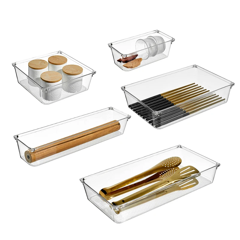 Clear Drawer Organizer Plastic Desk Drawer Dividers Trays Versatile Storage Bins for Makeup Kitchen Utensils Office