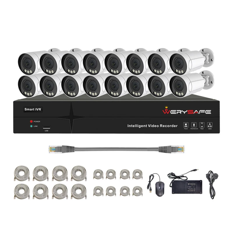 WERYSAFE 5mp Tuya Poe Camera Weather Proof Outside 4 8ch 16 Channel Nvr Smart Ip Kit Outdoor Security Alarm System