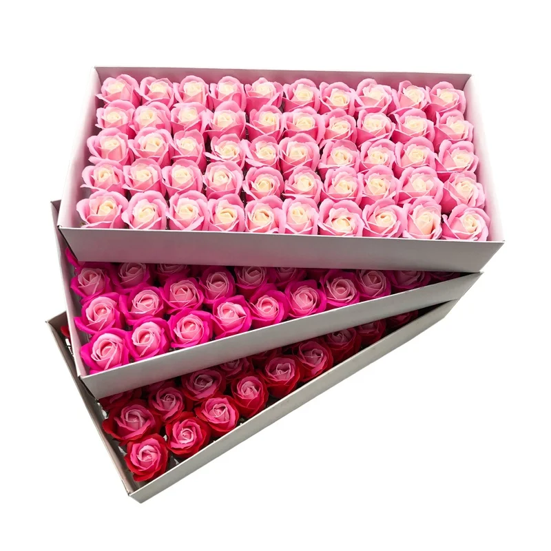 
Factory Sells Scented Artificial Real Touch Bouquet Gift Box Christmas Decoration Gradient 3 Layer Mixed-Color Soap Flower Roses 