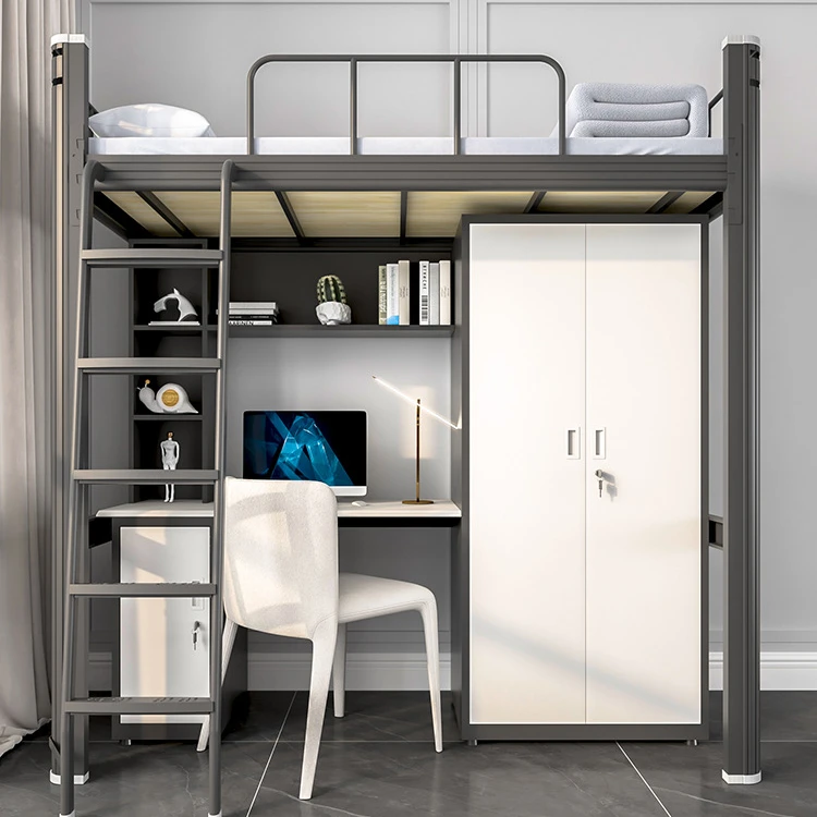 Bunk Dormitory bed loft bed with desk and wardrobe School furniture Loft Bed cama alta