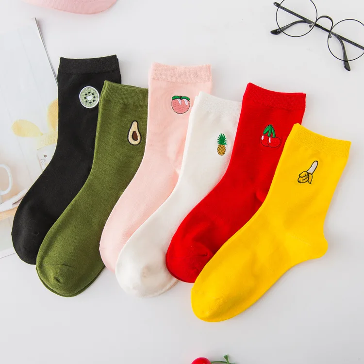 Youki женские высококачественные удобные хлопковые Дамские длинные носки с вышивкой фруктов авокадо чулки 500 пар бумажные открытки на заказ