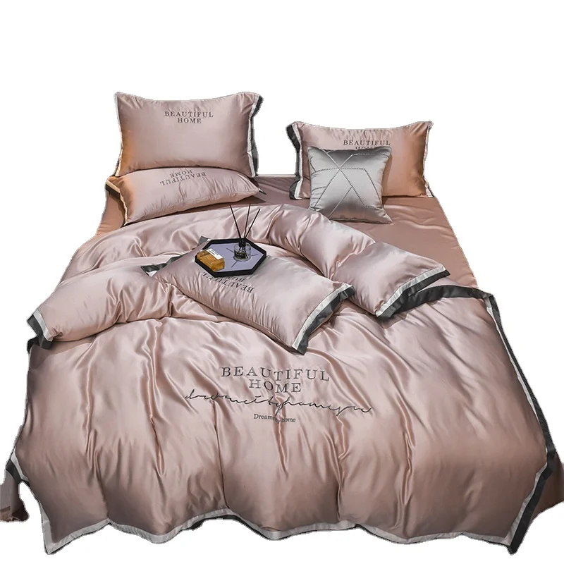 Manufacture wholesale luxury Silk washed double-sided fitted bed sheet bedding set Soft Touch bedspread