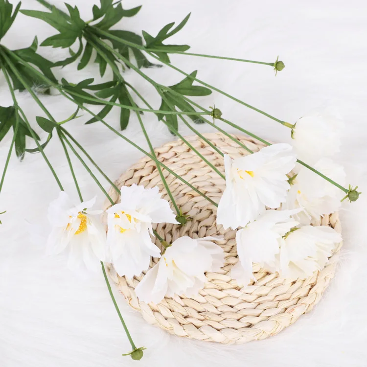 Artificial 7-head british multilayer large white poppy flower for  center pieces with flowers living room decoration