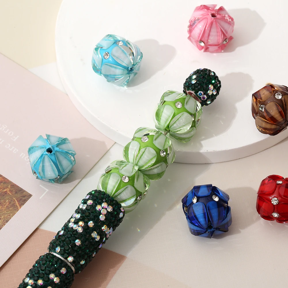 16mm Rhinestones Petal Beads Polymer Clay Balls with Straight Holes Bead for DIY Pen Phone Buckle Keychain Accessories