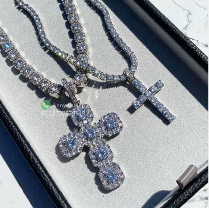 Luxury fashion jewelry custom vvs moissanite cross pendant 925 silver iced out trending diamond cross pendant necklace men